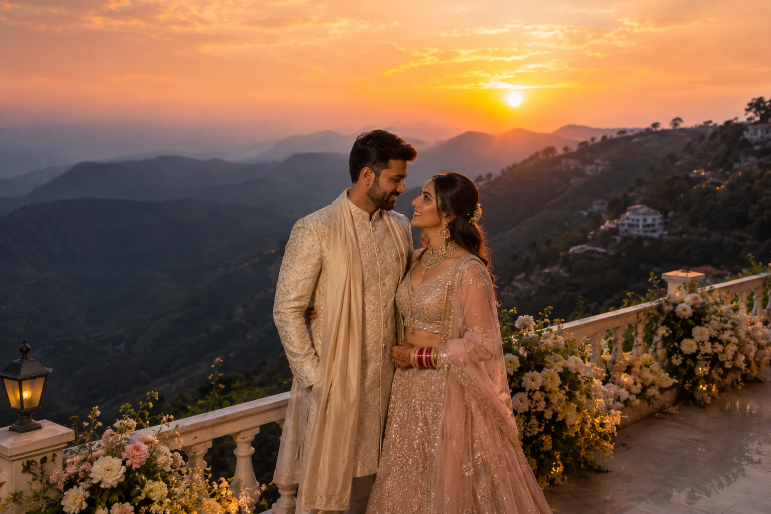 Destination wedding couple in Mussoorie hills