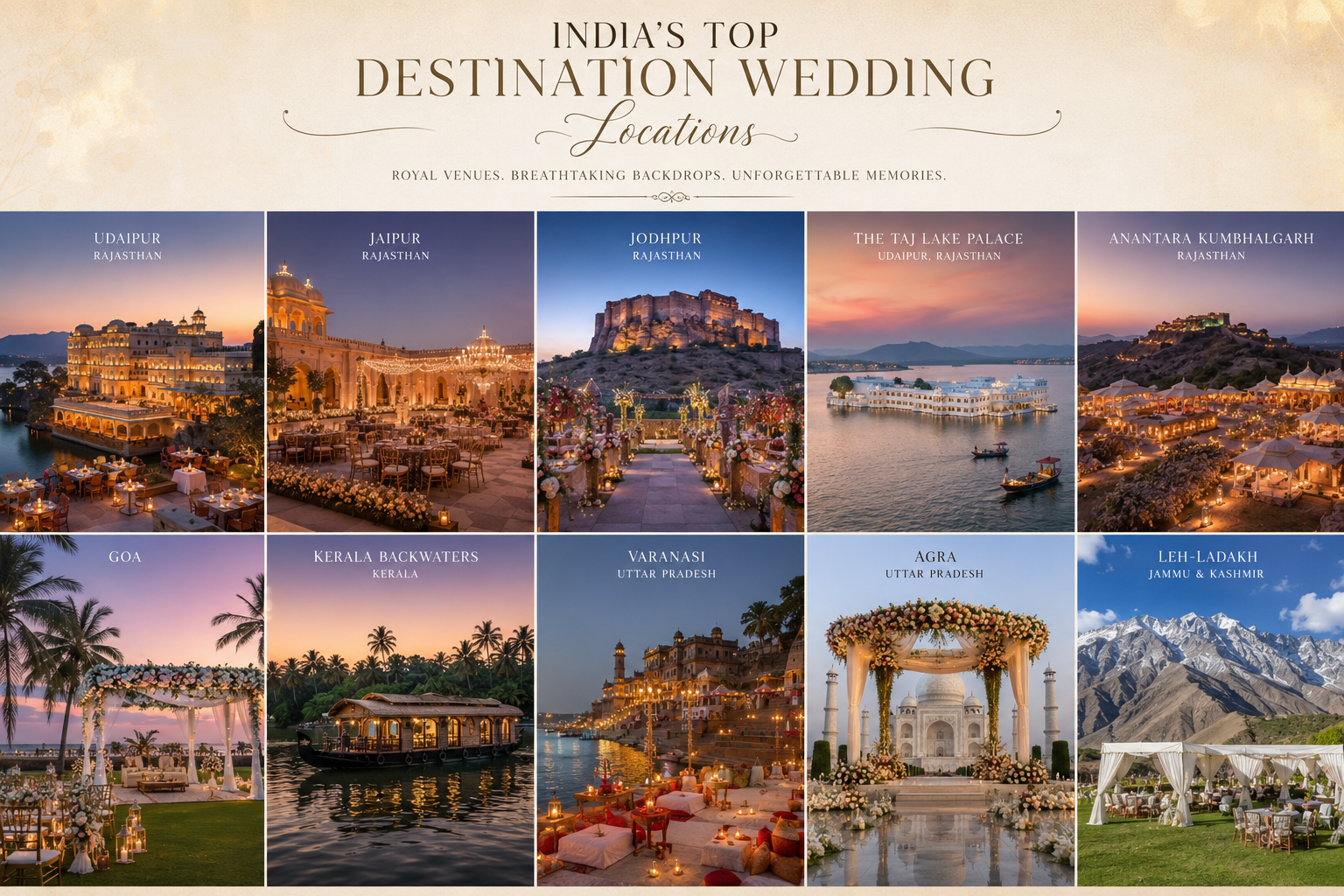 Popular destination wedding locations in India