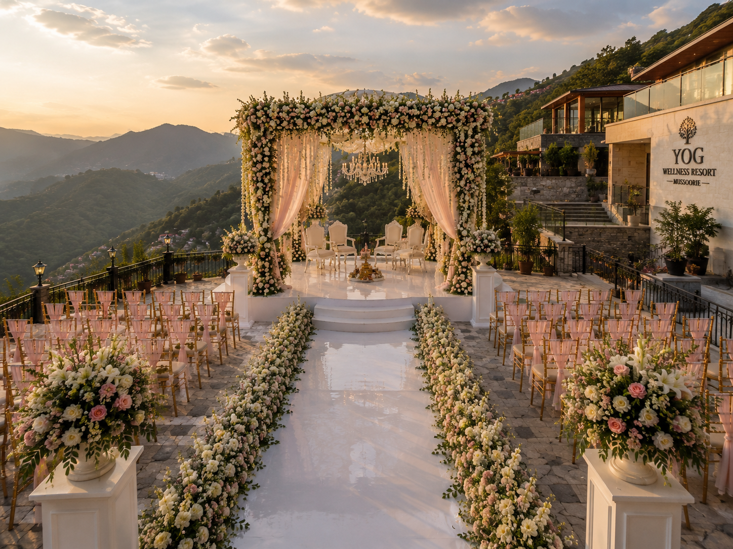 Luxury wedding ceremony at Yog Wellness Resort.